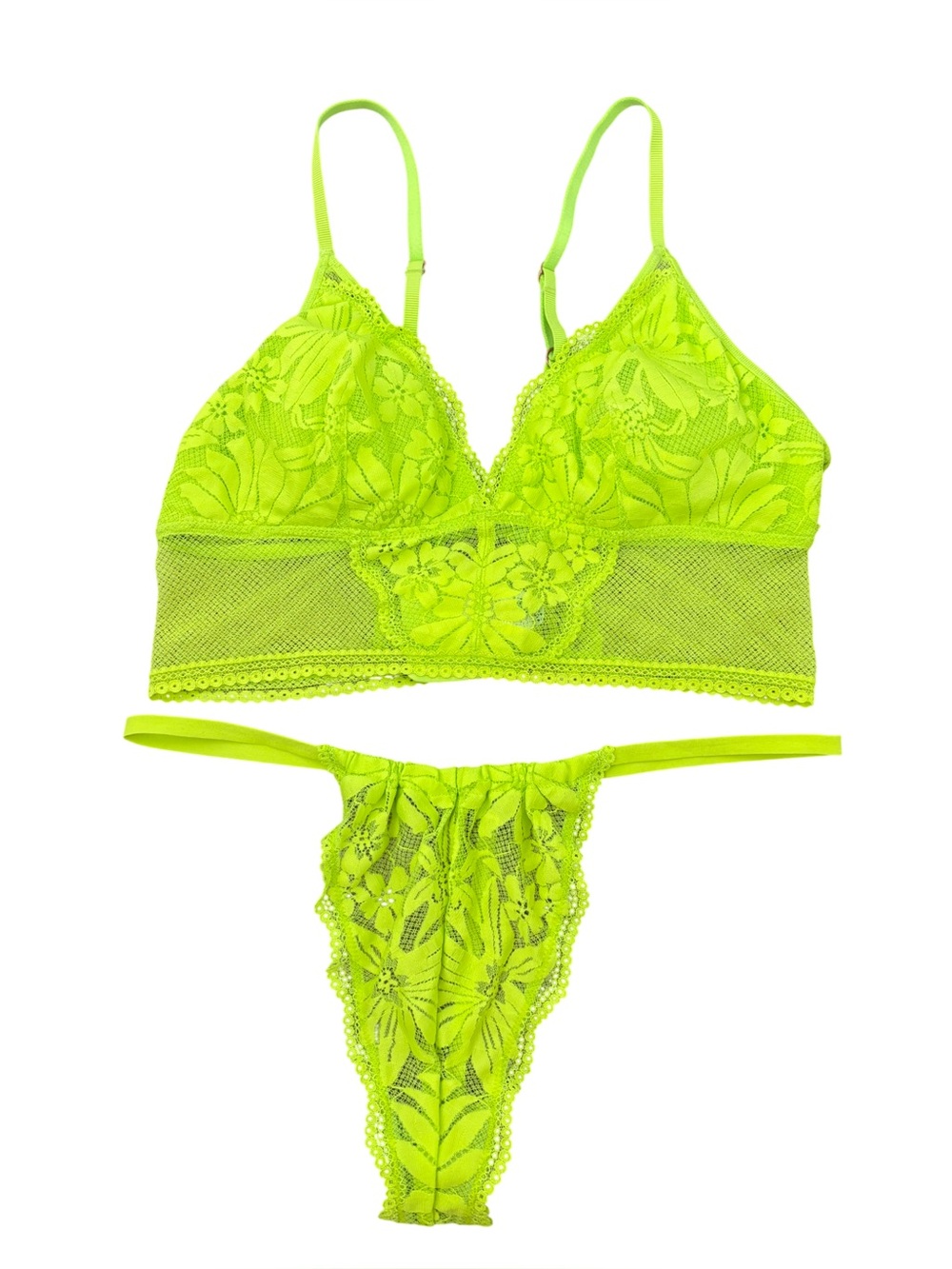 Aerie Neon Green Lace Bralette Lingerie Set Size Medium
